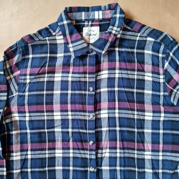 Jachs Girlfriend Blue Purple Plaid Soft Flannel Shirt Size XL Long Sleeve Hike - Picture 5 of 11
